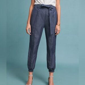 Anthropologie Globetrotter Chambray Joggers Size XS Tie Elastic Waist Casual